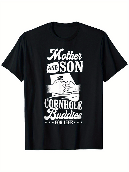 Men's Graphic T-Shirt Mother And Son Fist Bump With Bold Playful Lettering T Shirt