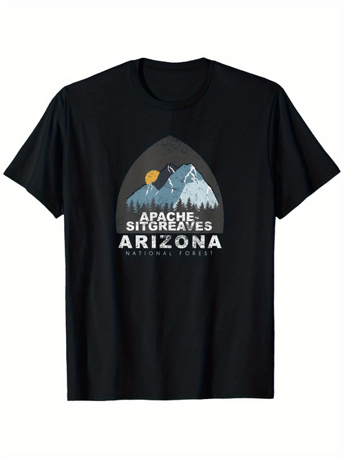 Men's Graphic T-Shirt Apache Sitgreaves National Forest Snow Peaks Under Sunlit Night Sky Mountain