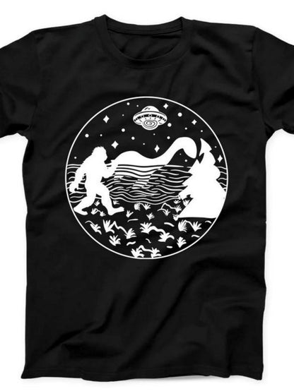 Men's Graphic T-Shirt Enigmatic Night With Mysterious Aliens Under Starry Skies And Flowing River UFO