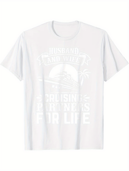 Men's Graphic T-Shirt Husband And Wife Cruising Partners For Life Palm Tree Sunset Cruise Ship
