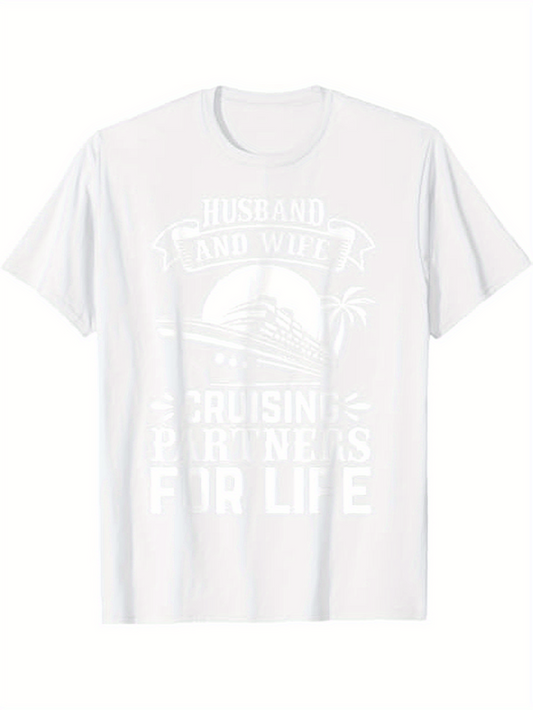 Men's Graphic T-Shirt Husband And Wife Cruising Partners For Life Palm Tree Sunset Cruise Ship