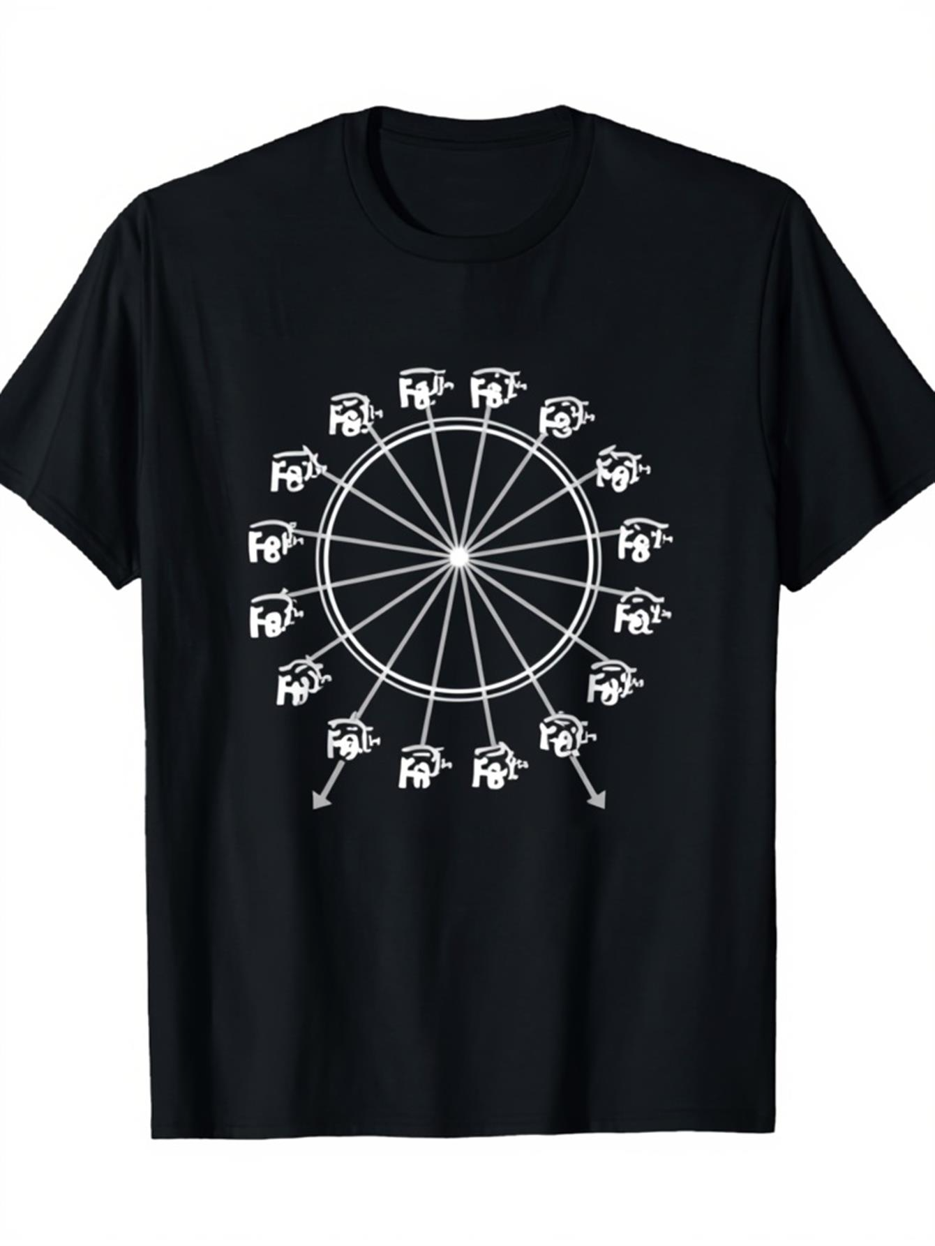 Men's Graphic T-Shirt Mathematical Symbols Forming A Circular Ferris Wheel On Black Shirt
