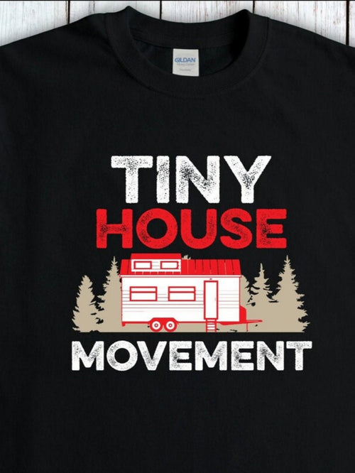 Men's Graphic T-Shirt Tiny House Movement With Forest Trees And Red White Camper