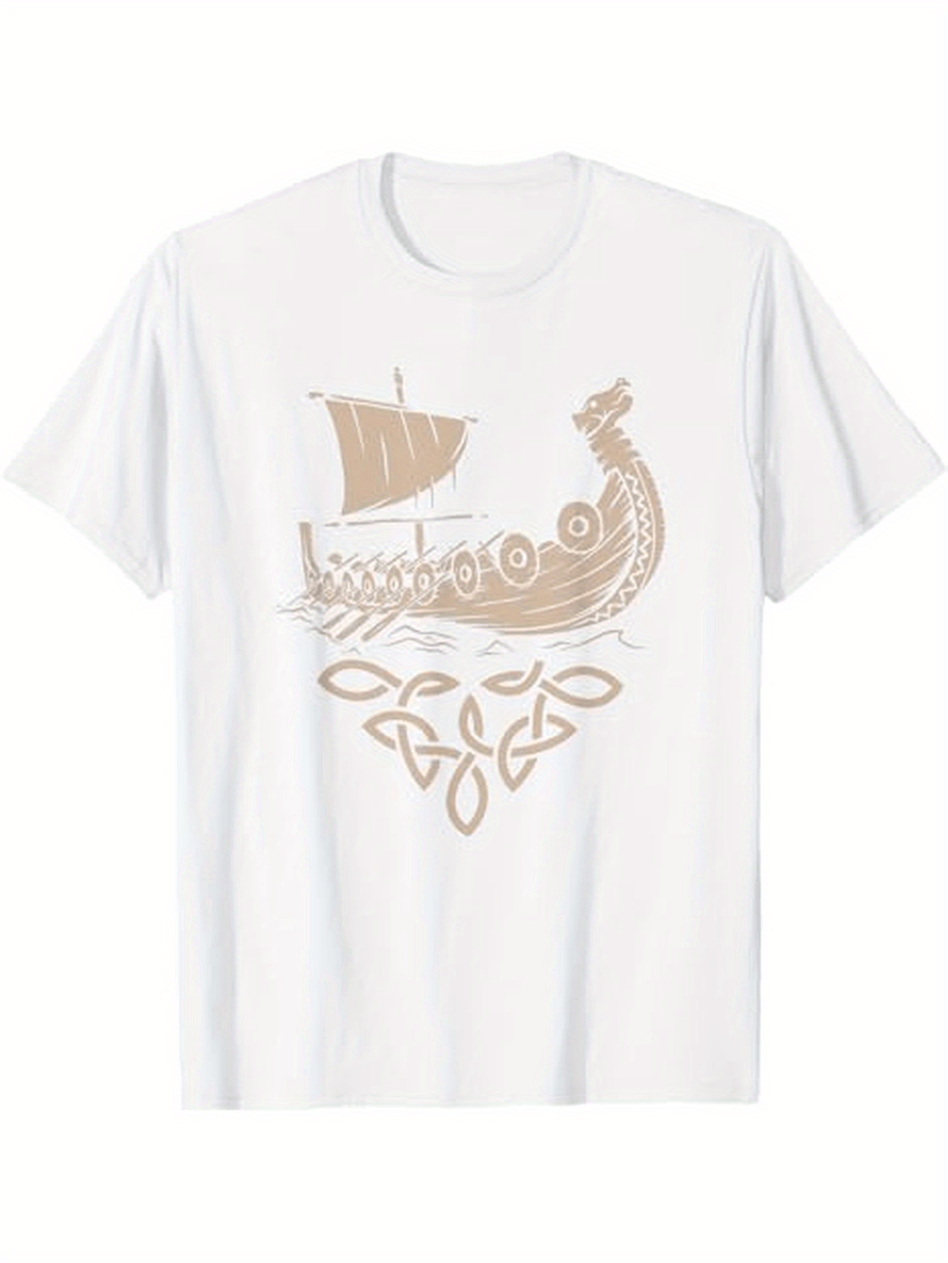 Men's Graphic T-Shirt Nordic Wooden Ship With Legendary Patterned Sail On Calm Water