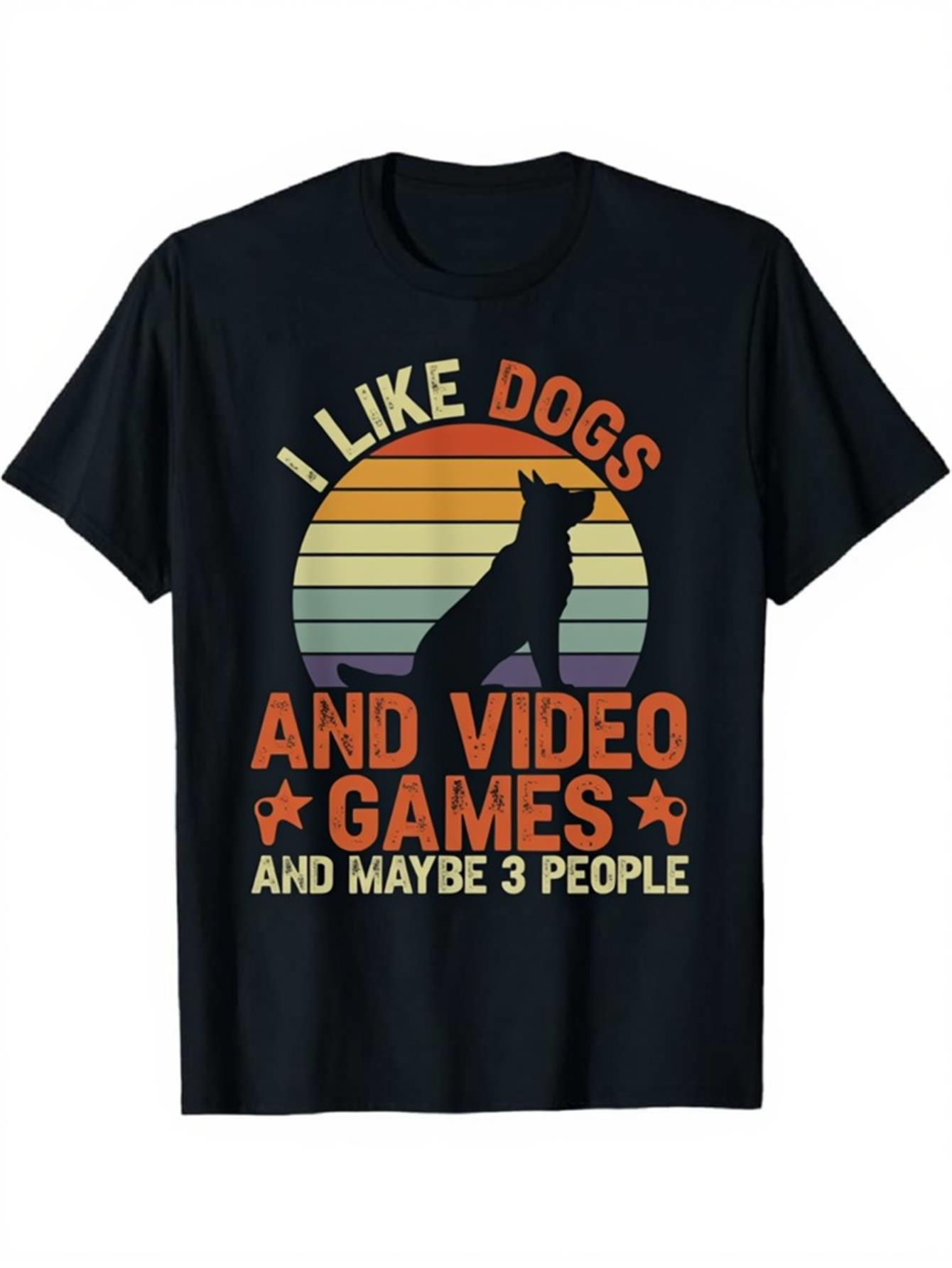 Men's Graphic T-Shirt I Like Dogs Colorful Silhouette With Sunset Graphic Behind Black Dog