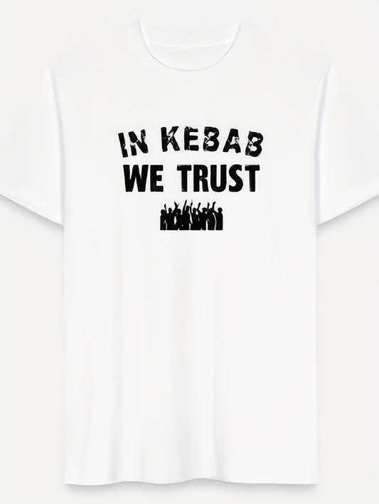 Men's Graphic T-Shirt In Kebab We Trust Standing Crowd With Raised Hands T Shirt