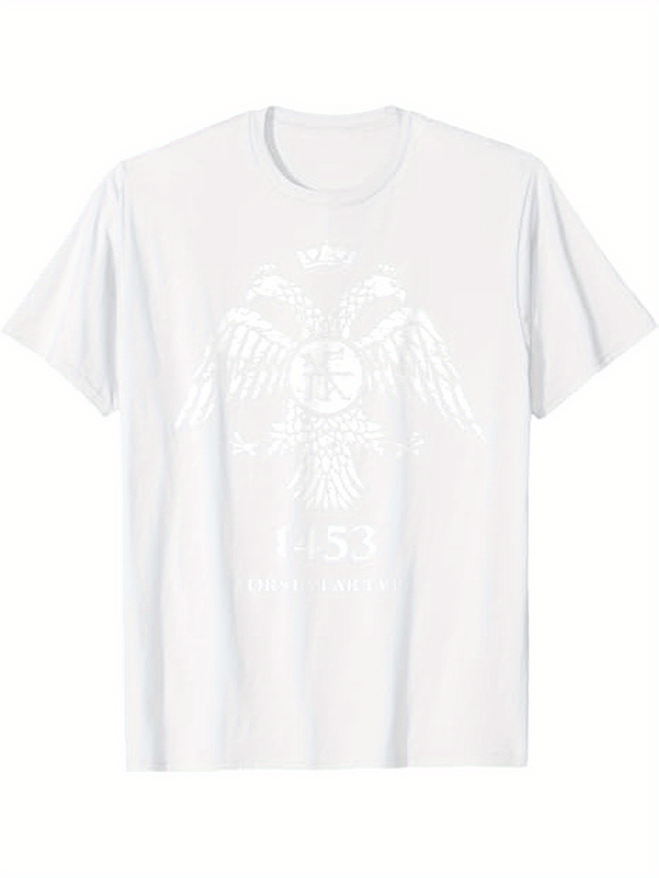 Men's Graphic T-Shirt Vintage Distressed Watchful Eagle Emblem Surrounded By Regal Shield Wings