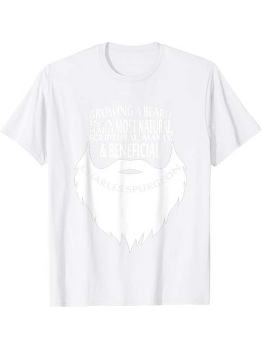 Men's Graphic T-Shirt White Silhouette Beard And Motivational Quote With Bold Typography Beard