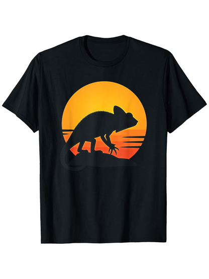 Men's Graphic T-Shirt Golden Sunset Silhouette With Warm Light And Prehistoric Landscape Dinosaur