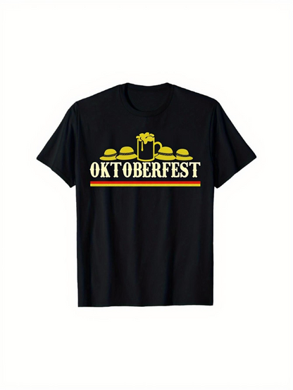 Men's Graphic T-Shirt Oktoberfest Beer Mug Pretzels Under Yellow Banner Oktoberfest