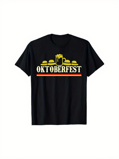Men's Graphic T-Shirt Oktoberfest Beer Mug Pretzels Under Yellow Banner Oktoberfest