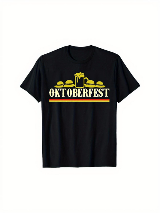 Men's Graphic T-Shirt Oktoberfest Beer Mug Pretzels Under Yellow Banner Oktoberfest