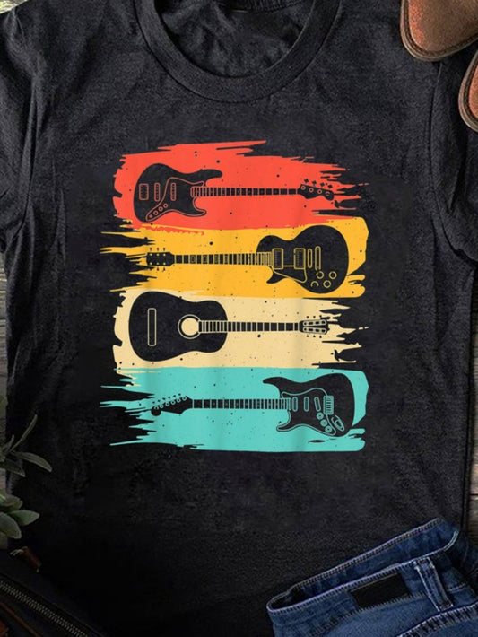 Men's Graphic T-Shirt Colorful Vintage Paint Strokes With Three Classic Rock Guitars