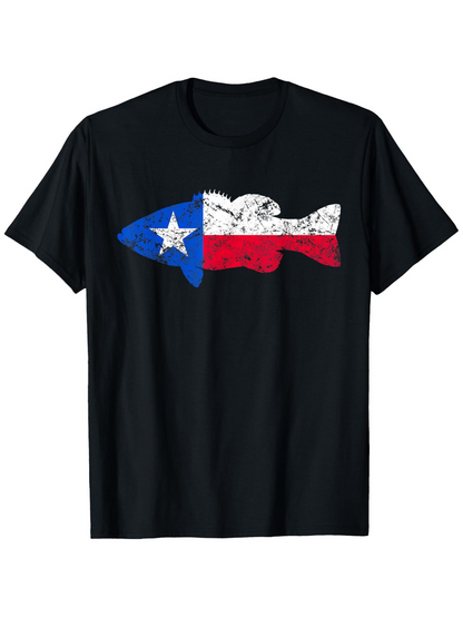 Men's Graphic T-Shirt Hand Drawn Country Map Patterned Fish With Bold Color Blocking