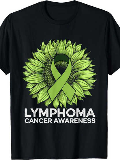 Men's Graphic T-Shirt Lymphoma Cancer Awareness Green Ribbon With Bright Sunflower Petals
