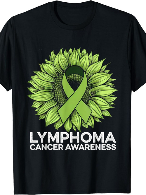 Men's Graphic T-Shirt Lymphoma Cancer Awareness Green Ribbon With Bright Sunflower Petals