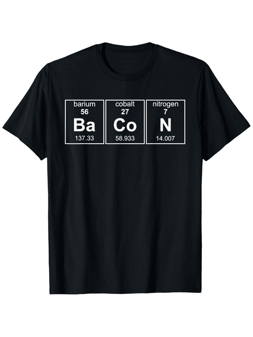 Men's Graphic T-Shirt Periodic Table Inspired Typography Blocks Forming Funny Word Bacon