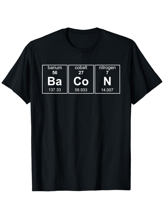 Men's Graphic T-Shirt Periodic Table Inspired Typography Blocks Forming Funny Word Bacon