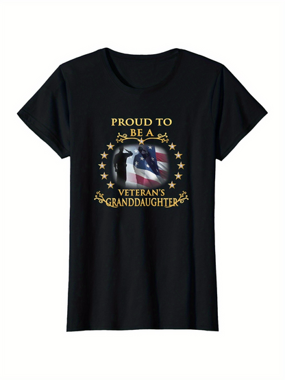 Men's Graphic T-Shirt Proud To Be A Veterans Granddaughter With USA Flag Surrounded By Gold Stars Eagle