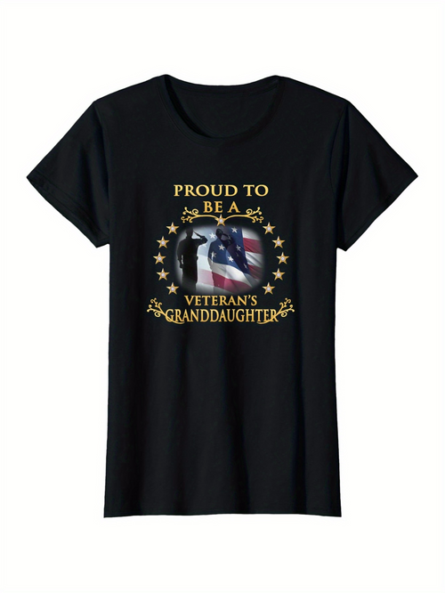 Men's Graphic T-Shirt Proud To Be A Veterans Granddaughter With USA Flag Surrounded By Gold Stars Eagle
