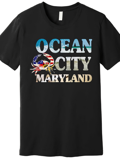 Men's Graphic T-Shirt Ocean City Maryland With American Flag Patterned Crab