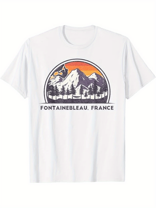 Men's Graphic T-Shirt Fontainebleau France Sunrise Over Snowy Mountain Peaks