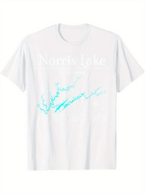 Men's Graphic T-Shirt Norris Lake Turquoise Water Map With Serene Scenic Outline