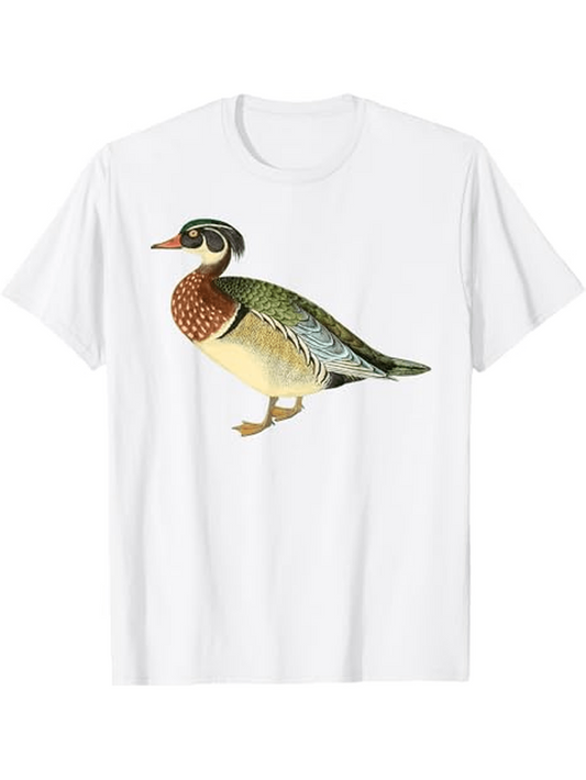 Men's Graphic T-Shirt Vintage Colorful Illustration With Natural Feather Details Duck