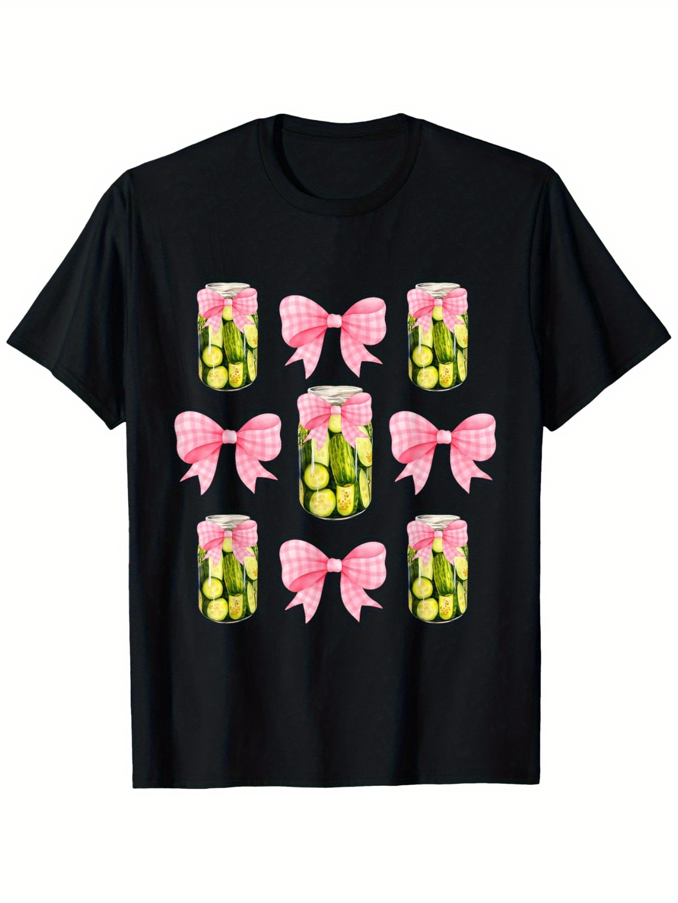 Men's Graphic T-Shirt Patterned Pink Ribbons With Pickle Jars On Black Cotton Shirt