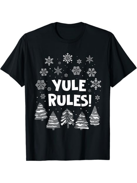 Men's Graphic T-Shirt Yule Rules Surrounded By Snowflakes And Festive Pine Trees