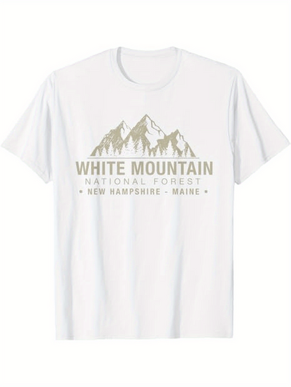 Men's Graphic T-Shirt White Mountain National Forest With Pale Scenic Peaks And Minimalist Nature Illustration
