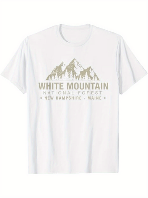 Men's Graphic T-Shirt White Mountain National Forest With Pale Scenic Peaks And Minimalist Nature Illustration
