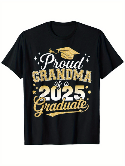 Men's Graphic T-Shirt Proud Grandma Of A 2025 Graduate With Gold Stars Graduation Cap