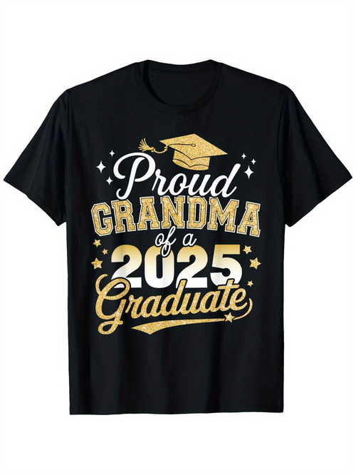 Men's Graphic T-Shirt Proud Grandma Of A 2025 Graduate With Gold Stars Graduation Cap