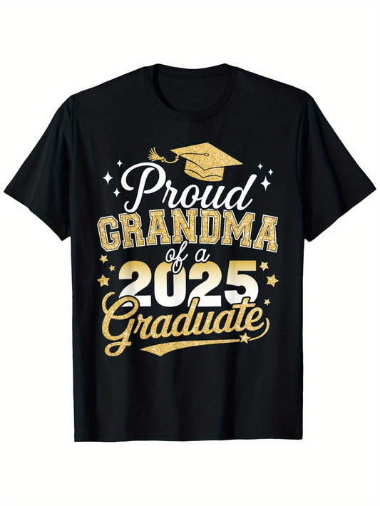 Men's Graphic T-Shirt Proud Grandma Of A 2025 Graduate With Gold Stars Graduation Cap