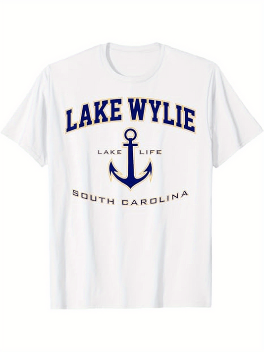 Men's Graphic T-Shirt Lake Life South Carolina With Nautical Anchor Design