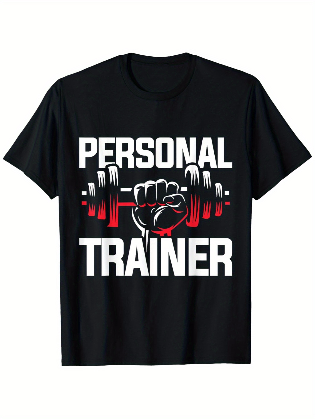 Men's Graphic T-Shirt Personal Trainer Strong Arm Holding Red Barbell Graphic