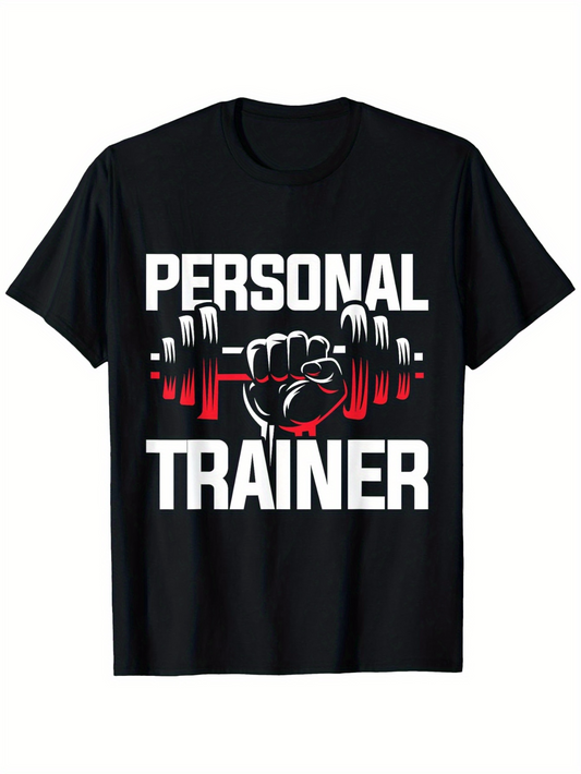 Men's Graphic T-Shirt Personal Trainer Strong Arm Holding Red Barbell Graphic