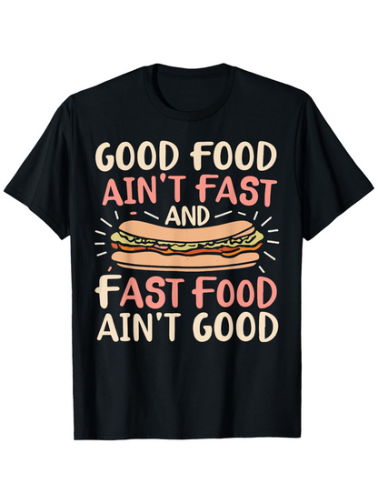 Men's Graphic T-Shirt Good Food Quote With Doodle Sandwich Under Fun Typography