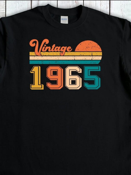 Men's Graphic T-Shirt Vintage Sunset With Colored Stripes And Stencil Numbers 1965