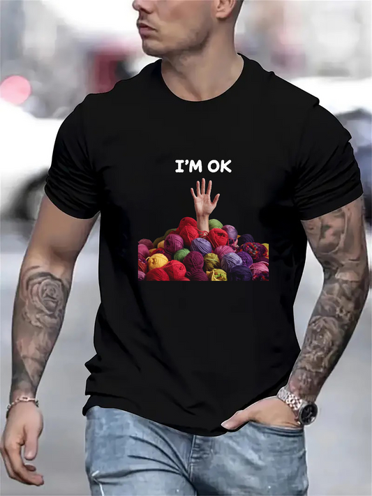 Men's Graphic T-Shirt Im Ok Raised Hand Reaching From Pile Of Colorful Balls