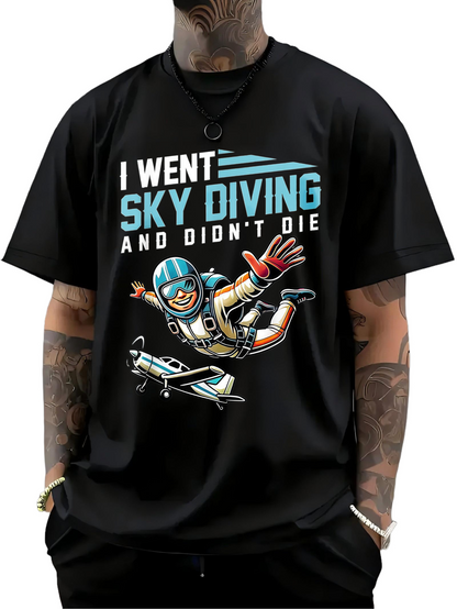 Men's Graphic T-Shirt I Went Sky Diving With Cartoon Airplane Flying Astronaut
