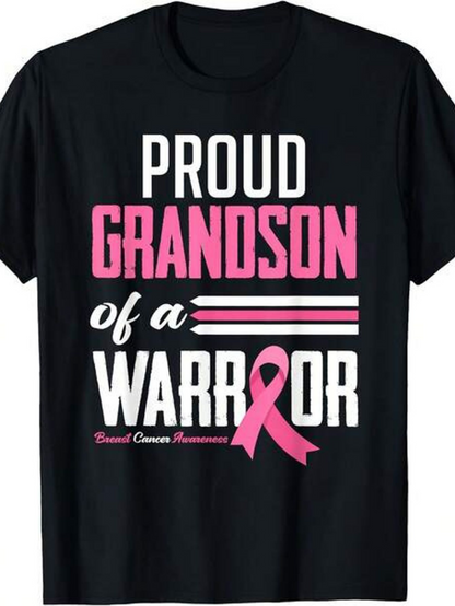 Men's Graphic T-Shirt Proud Grandson Of A Warrior Pink Ribbon With Supportive Lettering T Shirt