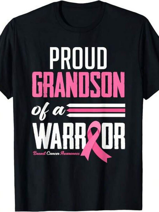Men's Graphic T-Shirt Proud Grandson Of A Warrior Pink Ribbon With Supportive Lettering T Shirt