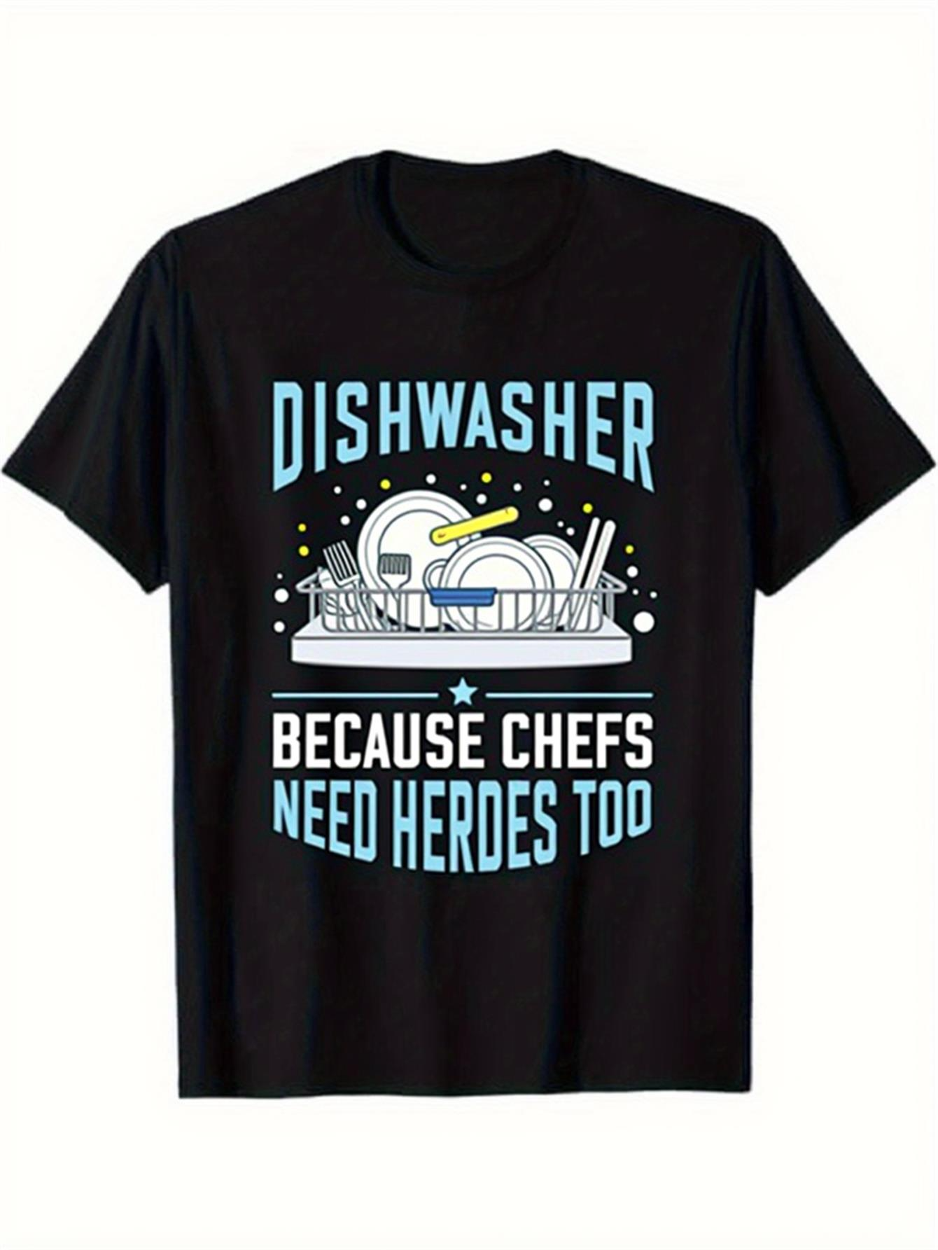 Men's Graphic T-Shirt Dishwasher With Plates Soap And Sparkling Water In Kitchen