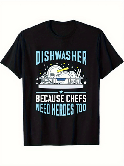 Men's Graphic T-Shirt Dishwasher With Plates Soap And Sparkling Water In Kitchen