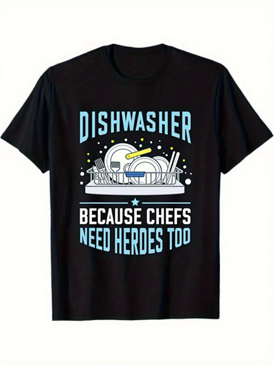 Men's Graphic T-Shirt Dishwasher With Plates Soap And Sparkling Water In Kitchen