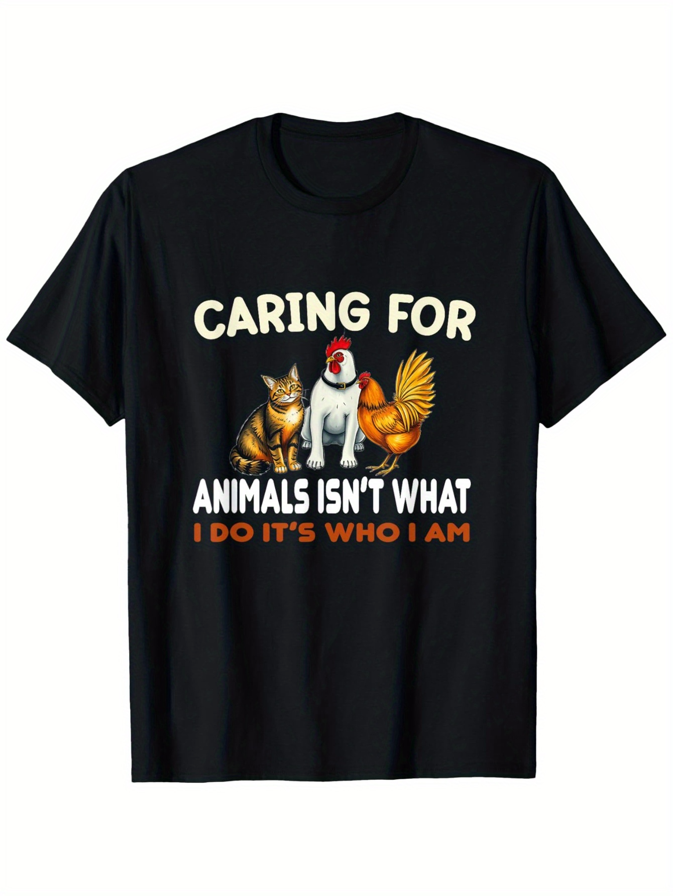 Men's Graphic T-Shirt Caring For Animals Among Playful Dogs And Gentle Chickens