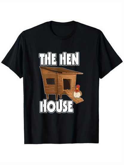 Men's Graphic T-Shirt The Hen House Rustic Wooden Structure With Brown Chicken Outside Cozy Coop