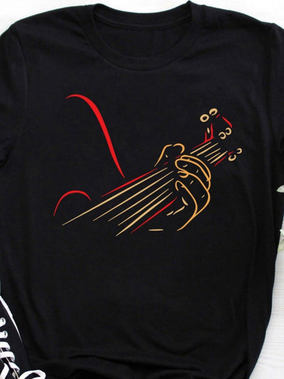 Men's Graphic T-Shirt Bold Graphic Strokes Depicting Hand Playing Acoustic Guitar Strings